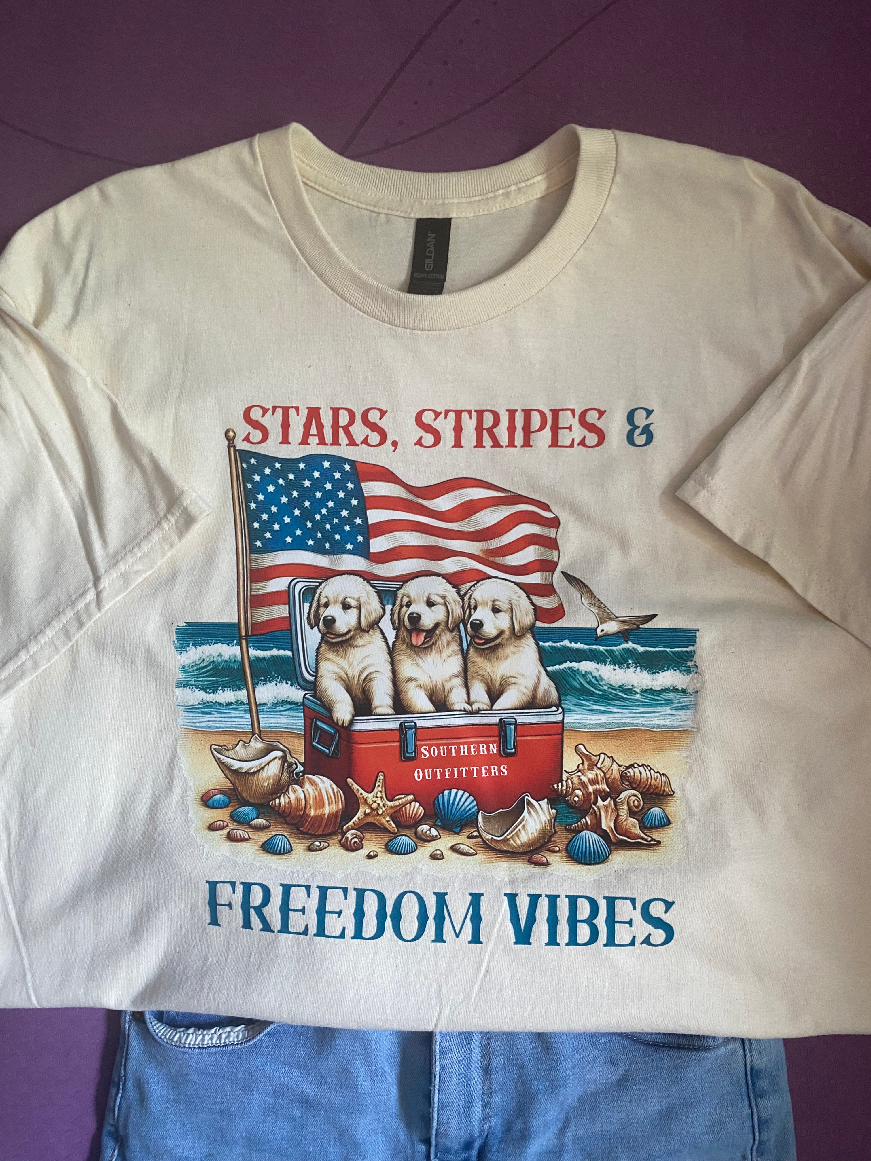 Pre-made Stars stripes and freedom vibes tshirt